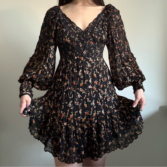 Free People Floral Black Open-Back Dress - Picture 9 of 13